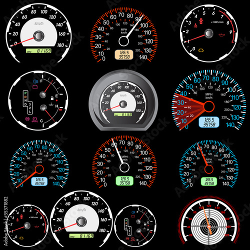 Vector: Set of car speedometers for racing design. Set of car speedometers for racing design.