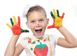 little girl with painted hands