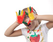 little girl with painted hands