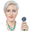Female doctor checking the currency in the euro crisis