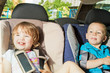 two little kids sitting on back seat in child safety seats