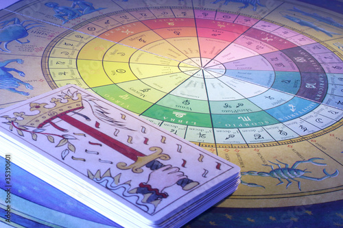 Photo: Tarot Cards and Zodiac Wheel Tarot Cards and Zodiac Wheel
