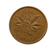 Coin in cost one Canadian cent (on a white background)