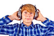 Foto: boy with headphones listen to music boy with headphones listen to music