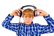 Foto: boy with headphones listens to music boy with headphones listens to music