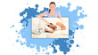 Woman showing a man sleeping