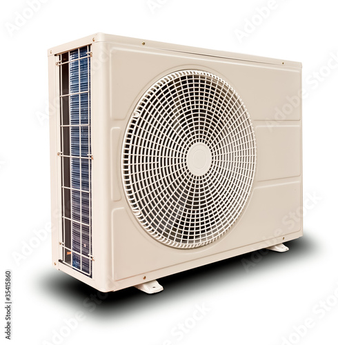 Photo: White air compressor isolated tilted right White air compressor isolated tilted right