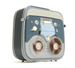 Old analog recorder reel to reel on white background