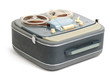 vintage analog recorder reel to reel on white background