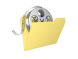 3d folder with film reel. Isolated on the white background