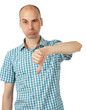 man showing his thumb down