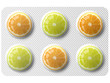 Foto: blister tablet with orange and lemon fruits blister tablet with orange and lemon fruits