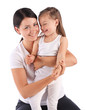 Photo: Young beautiful mom holding small daughter. Isolated Young beautiful mom holding small daughter. Isolated