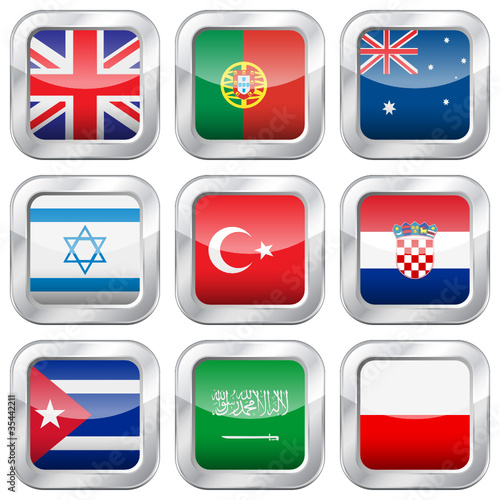 Vector: metal square national flags metal square national flags