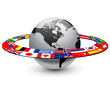 Earth planet with flags on orbit Earth planet with flags on orbit