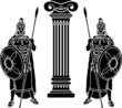 two hoplits and column. stencil