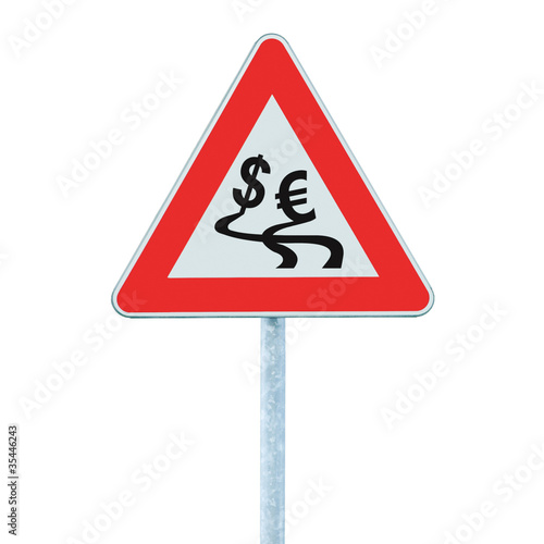 Photo: Currency exchange rate fluctuation, dollar euro slippery road Currency exchange rate fluctuation, dollar euro slippery road