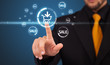 Photo: Businessman pressing virtual promotion and shipping type of icon Businessman pressing virtual promotion and shipping type of icon
