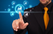 Businessman pressing modern business type of buttons