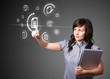 Foto: Businesswoman pressing virtual messaging type of icons Businesswoman pressing virtual messaging type of icons