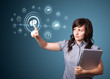 Businesswoman pressing modern social type of icons