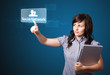 Businesswoman pressing modern social type of icons