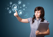 Foto: Businesswoman pressing modern business type of buttons Businesswoman pressing modern business type of buttons