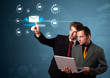 Businessman pressing virtual messaging type of icons
