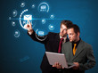 Businessman pressing virtual messaging type of icons