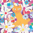 Seamless pattern with cat and flowers