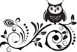 Vector: cute own on a branch. decorative leaves cute own on a branch. decorative leaves