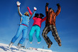 Happy snowboarding team