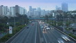 City freeway in timelapse. Day to night. (Static)