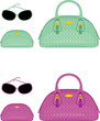 Female bags, beauticians and sun glasses. vector