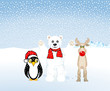 Pinguin, Eisbär und Rentier im Schnee Pinguin, Eisbär und Rentier im Schnee