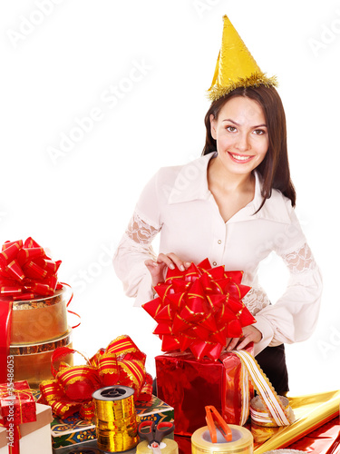 Photo: Girl with group of color gift box. Girl with group of color gift box.