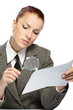 woman holding a magnifying glass in the hand woman holding a magnifying glass in the hand