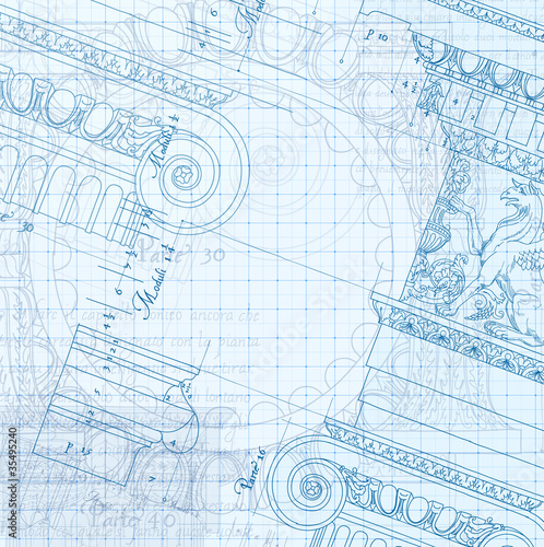 Vector: Hand draw sketch ionic architectural blueprint Hand draw sketch ionic architectural blueprint