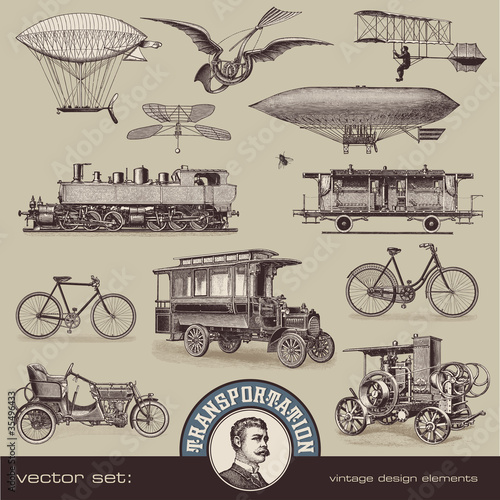 Vector: vintage means of transportation (2) - set of design elements vintage means of transportation (2) - set of design elements