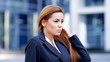 Video: Attractive young business woman outside office building Attractive young business woman outside office building