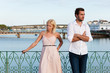City tourism - couple in vacation having discussion