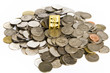 Gold bars on coins stacks Gold bars on coins stacks