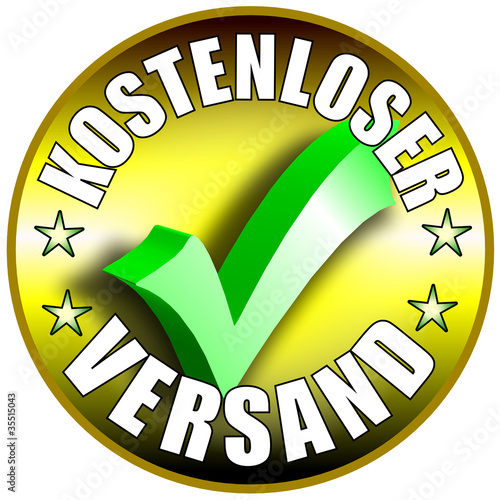 Illustration: Kostenloser Versand Button/Plakette - goldene Version Kostenloser Versand Button/Plakette - goldene Version