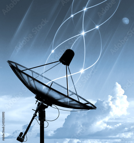 Photo: Satellite dish transfer data - cyan tone Satellite dish transfer data - cyan tone