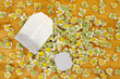 Bag of chamomile tea with dry chamomilla flowers