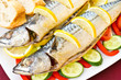 Baked mackerel with vegetables and lemon