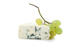 wedge of gorgonzola decorated with grapes isolated on white back wedge of gorgonzola decorated with grapes isolated on white back