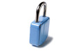 Old used padlock on white