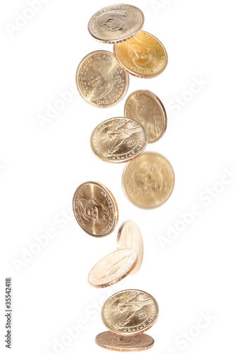 Photo: Falling American Dollar Coins Falling American Dollar Coins