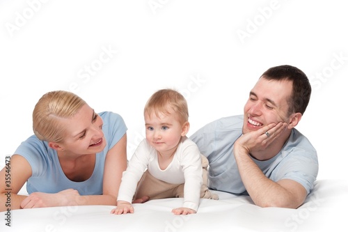 Photo: Happy family isolated on white background Happy family isolated on white background